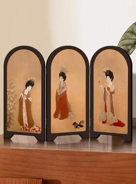 “发夹女孩”新中式屏风桌面饰品，中世纪风格高端小众卧室入口装