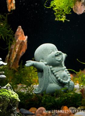 可爱弥勒佛像水族鱼缸造景小型盆景微景观装饰摆件中式卡通中国风