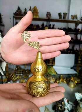 中式铜葫芦摆件纯铜开 口麒麟镇宅招财对路口医院书房办公室卧室