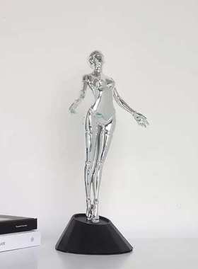 空山基机械姬女神摆件高级家居轻奢艺术装饰客厅桌面电镀人物雕塑