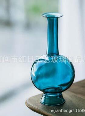 雀蓝花玻璃净仿宋直颈仿古文人花器古典中式器皿茶空间摆件