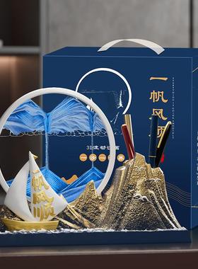 正品沙一风帆顺帆船笔筒流画摆件办公室桌面饰品乔迁开业高级装感