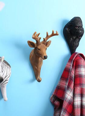 复古动物模型装饰挂钩子家居门后墙壁挂件立体壁饰树脂工艺品手工