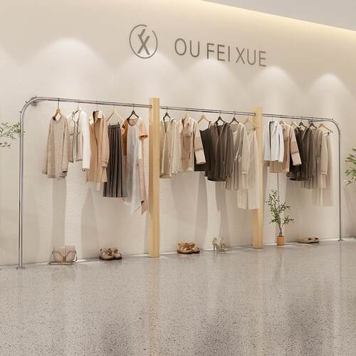 网红服装店实木货架落地女装店上墙展示架不锈钢落地挂衣架陈列架 - 图1