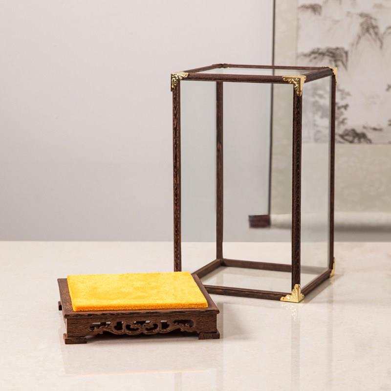 Mahogany glass cover Guanyin Buddha statue cultural toys antique crafts ornaments chicken wing wood cage display dust cover customization