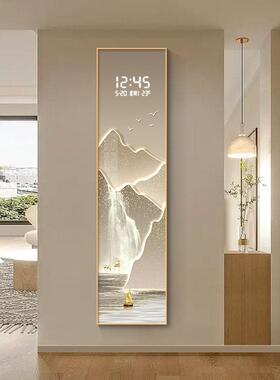 新中式玄关装饰画 画九鱼图电子时钟挂墙细长条钟表挂钟客厅2025