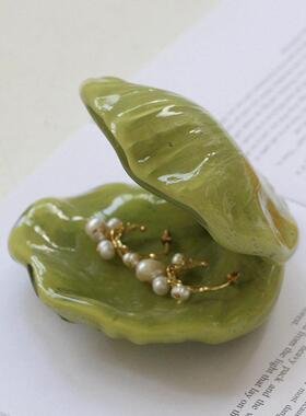 ins玻璃贝壳首饰盒创意桌面摆件可爱女生情人节生日礼物收纳盒托