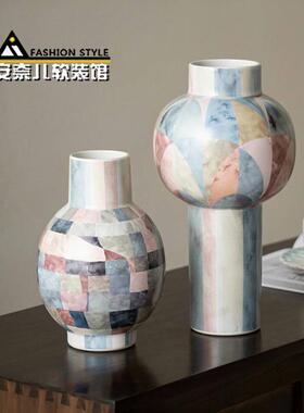 彩绘马赛克陶瓷花瓶拼色艺术插花器现代家居酒店样板间装饰品摆件