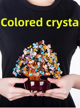 天然水晶财富树黄水晶金钱树创意家居桌酒柜手工小饰品