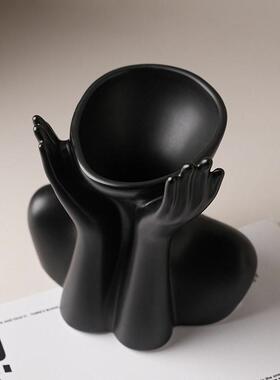 陶瓷花瓶摆件客厅插花高级感设计黑色现代样板间极简艺术软装饰品