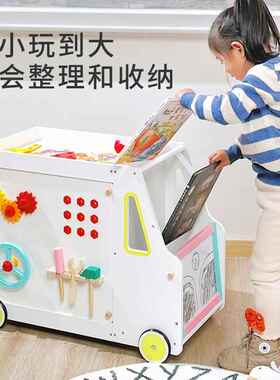 儿童木制玩具手推拖拉车收纳大车多功能益智早教敲击台学习玩具
