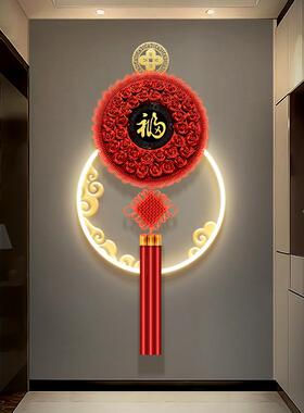 玄关福字挂画立体实物中国结走廊尽头led灯装饰画高级感发光壁画