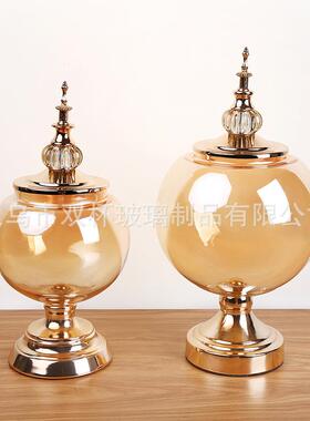 欧式复古轻奢玻璃装饰品家居酒店软装摆件干花插花器工艺品