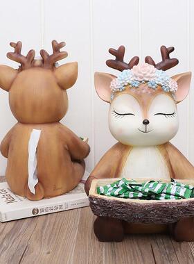如家果厂狗家美式卡通树脂创意小鹿收R9A5A0纳居桌面盘狗纸巾抽纸