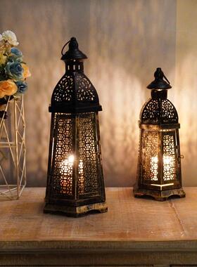 跨境新品摩洛哥风灯烛台铁艺镂空节日氛围装饰摆件家用家居工艺品