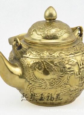 纯铜龙凤呈祥壶摆件 古玩收藏铜器茶壶水壶家居装饰工艺品摆设