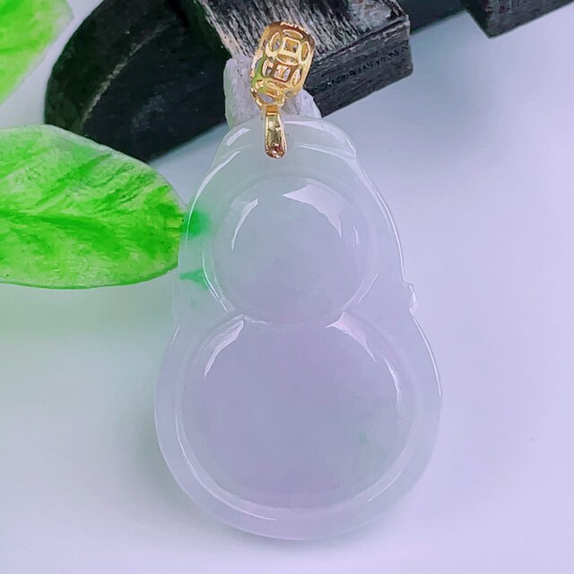 Myanmar natural authentic jadeite 18k gold buckle ice violet floating flower spring color flash gourd jade pendant 3.13g