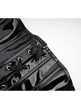 PU Leather Corset Top Women Shiny PVC Steampunk Corsets and