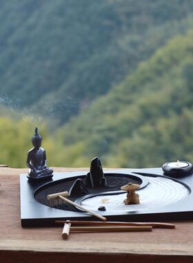 中式摆设瑜伽馆装饰禅意样板间八卦微景观茶楼枯山水摆件沙盘造景