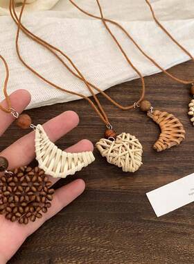 波西米亚民族风爱心月亮编织项链女款夏季长款挂脖卫衣链吊坠配饰