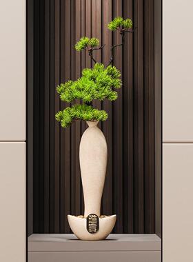 入门玄关陶瓷花瓶摆件迎客松壁龛细长竖高款客厅高级感家居装饰品