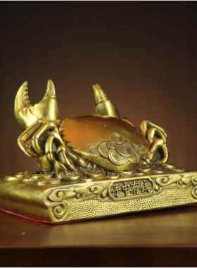 黄铜螃蟹摆件钳财手中有钱螃蟹摆件厂家铜笔架螃蟹钳金钱螃蟹