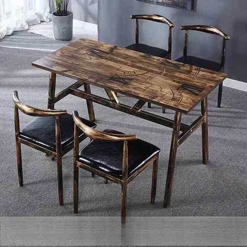 复古主题快餐桌椅组合早餐食堂餐桌椅大排档面馆小吃饭店桌椅 - 图0