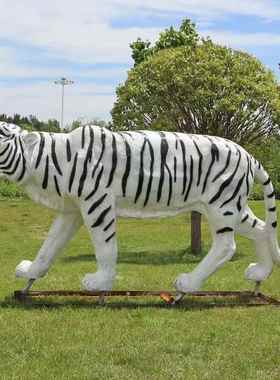 玻璃钢仿真大型动物发光老虎雕塑户外摆件园林景区动物园草坪摆放