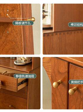 十三月舍法式复古实木餐边柜中古简约樱桃木餐厅展示茶水柜收纳柜