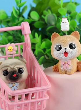 lucky萌宠树脂小摆件车载内部装饰弹簧头卡通宠物狗公仔幸运星