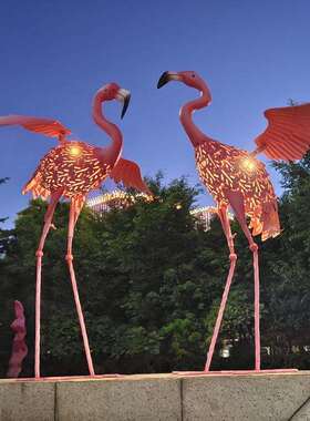 #051#05式田园美拍摄道具乡唯村庭院装饰铁艺透光法展翅火烈鸟带