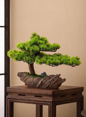 崖柏盆景仿真迎客松高端轻奢绿植盆景摆件造景酒店装饰仿生树玄关