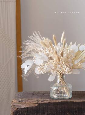 ins干燥花玻璃瓶插花花束套餐 家居样板间拍摄摆件北欧台面民宿装