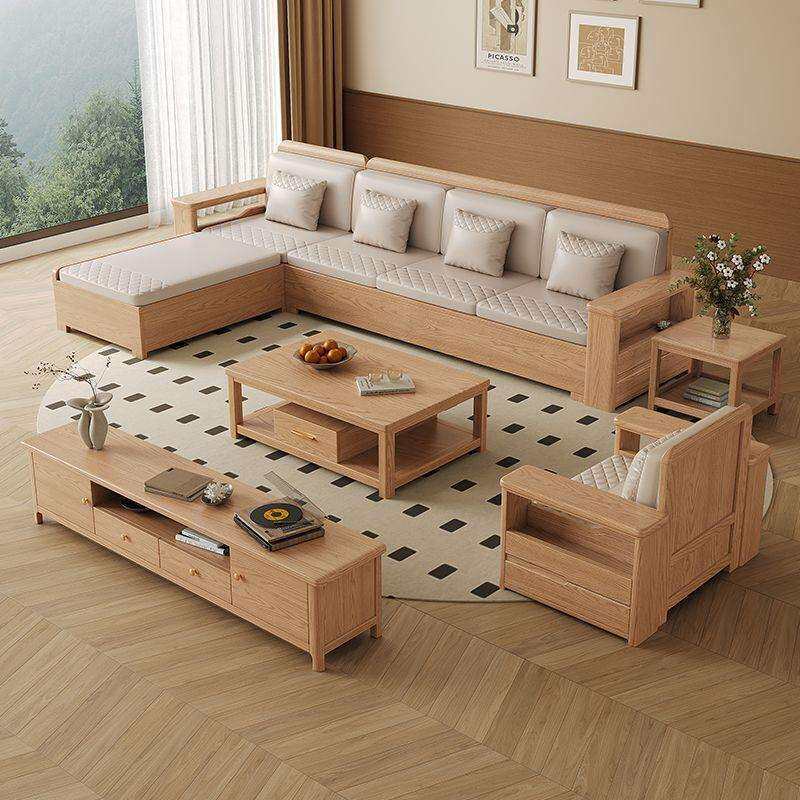 Nordic ash solid wood sofa storage fabric sofa modern simple small apartment living room solid wood furniture