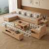Nordic ash solid wood sofa storage fabric sofa modern simple small apartment living room solid wood furniture