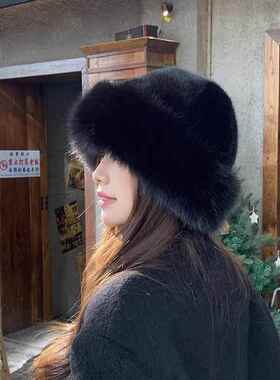 Women's Casual Faux Fur Bucket Hat Oversized Fluffy Solid