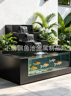 不锈钢鱼池流水摆件庭院造景瀑布水景家居装饰可定制