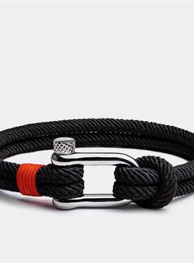 MKENDN Men Black Stainless Steel U shape Survival Bracelet O