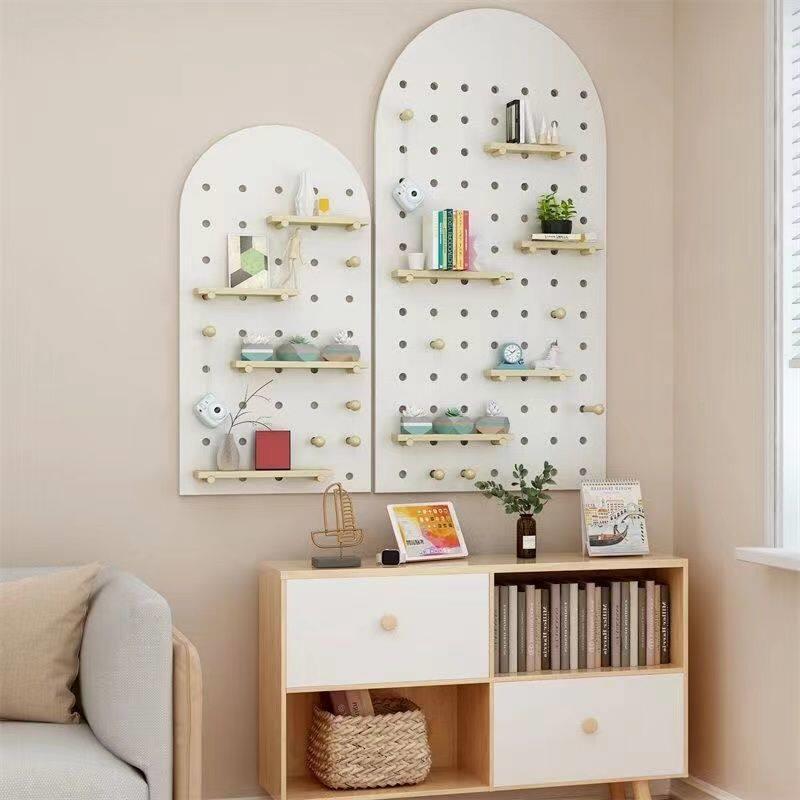 Hole board storage rack shape custom solid wood entrance hall wall wall storage rack paint-free board storage shelf