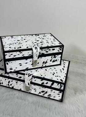 现代轻奢创意马毛斑点纹收纳盒摆件样板间售楼处客厅卧室装饰盒