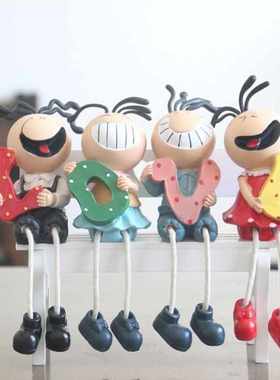 爆款毛吊娃娃树脂工艺品摆三件客厅卧室脚卡人物装饰品love三毛通