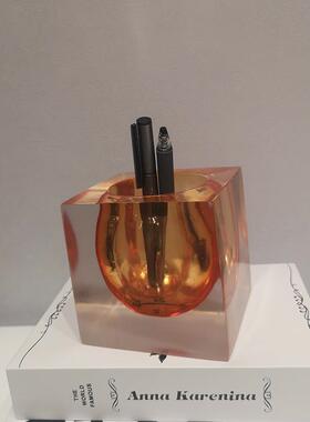 北欧简约透明树脂笔筒摆件可用来储水小花器书桌办公室装饰品摆件