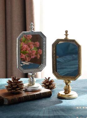 费灵家居欧式覆古手工做旧桌面化妆镜怀旧金色银色化妆台镜子轻奢