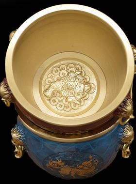 宏达 黄铜烤彩双环虎头缸 麒麟铜缸 家居创意铜缸摆件