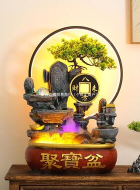喷招财聚水聚宝盆八宝盆循环假山流风水轮鱼泉缸加湿器办公室桌面