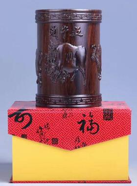 木质黑檀木雕红木笔筒创意实用毕业礼品办公用品刻字加工工艺摆件