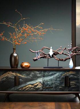 侘寂风杜娟树根禅意摆件佛像风化实木茶室客厅家居玄关新中式装饰