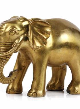 纯黄铜大象光身卷鼻摆件家居玄关橱窗办公室桌面动物装饰工艺品