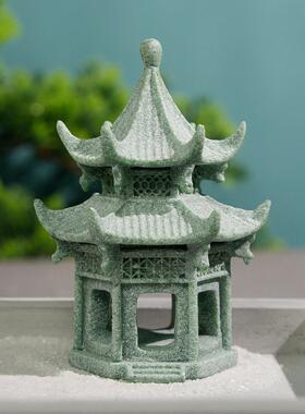 彷真花卉盆景造景石亭摆件微景观鱼缸塔摆设假山流水装饰小配件