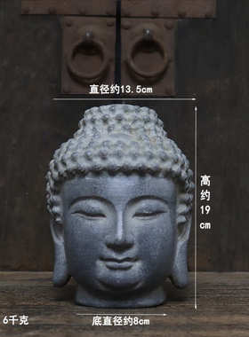 仿古石雕天然青石佛头中式古典复古怀旧家居会所陈设摆件